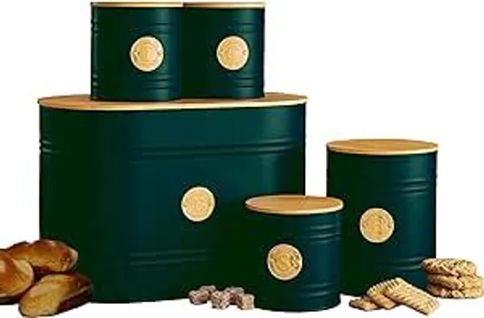 BOXED NEO GREEN SCANDI 5 PIECE KITCHEN CANNISTER SET (1 BOX)