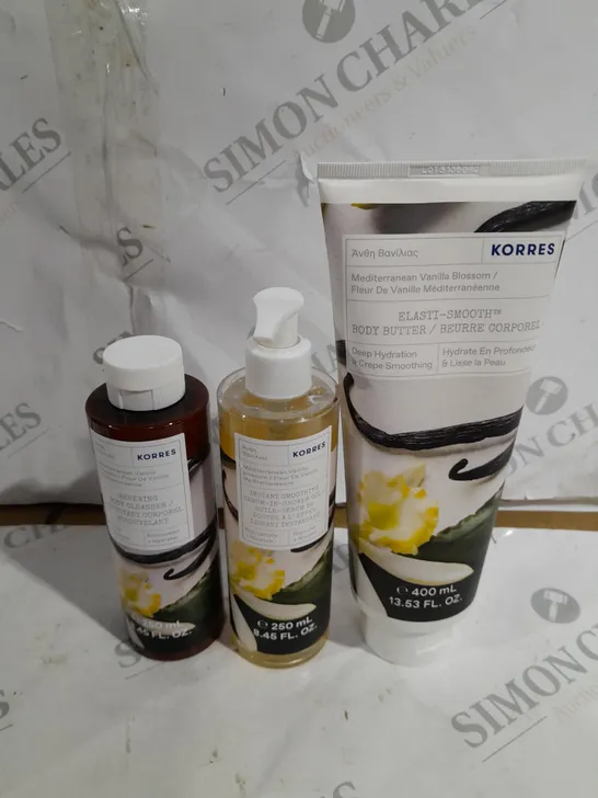 KORRES INSTANT SMOOTH SERUM-IN-SHOWER OIL, BODY BUTTER & BODY CLEANSER SET 