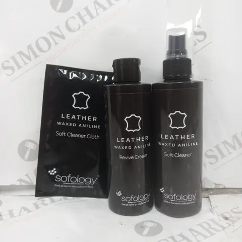 SOFOLOGY LEATHER CLEANING KIT TO CONTAIN CLEANER CLOTH, REVIVE CREAM ANF SOFT CLEANER 