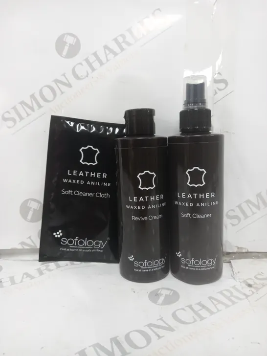 SOFOLOGY LEATHER CLEANING KIT TO CONTAIN CLEANER CLOTH, REVIVE CREAM ANF SOFT CLEANER 