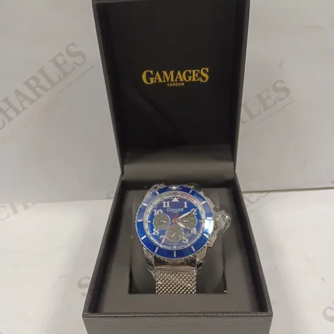 GAMAGES OF LONDON LIMITED EDITION HAND ASSEMBLED CONTEMPORARY SPORTS AUTOMATIC STEEL WATCH