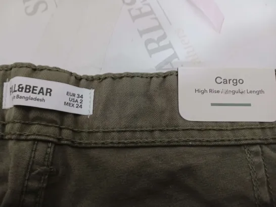 PULL & BEAR CARGO PANTS OLIVE SIZE UK 34 REGULAR LEG