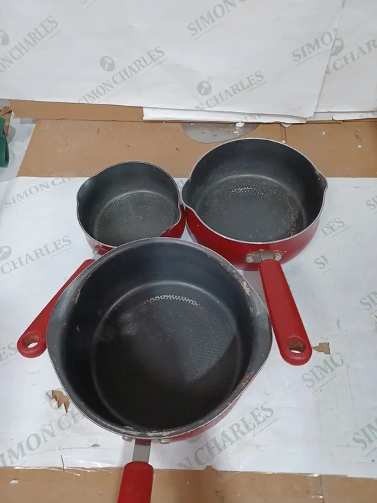 COOK'S ESSENTIALS PORCELAIN ENAMEL ALUMINIUM NON STICK 3 PIECE SAUCEPAN SET