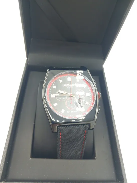 BOXED GAMAGES OF LONDON LIMITED EDITION HAND ASSEMBLED RETRO CALIBRE AUTOMATIC BLACK