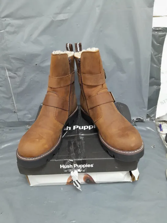 HUSH PUPPIES ANNETTE BIKER BOOTS BROWN SIZE 9