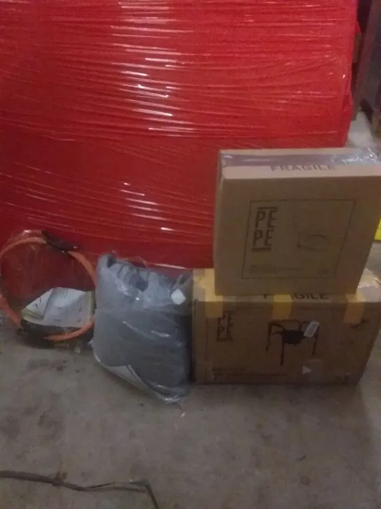 PALLET OF ASSORTED ITEMS INCLUDING TOILET RISER, BEDSIDE COMMODE, HEATED CUSHION, STRETCH WAIST BAND