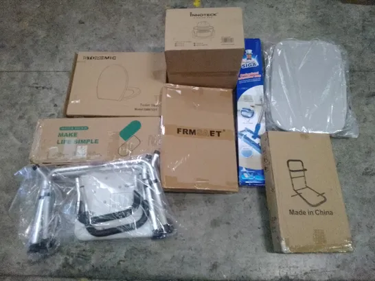 UNPROCESSED PALLET OF ASSORTED HOUSEHOLD GOODS TO INCLUDE INNOTECK KITCHEN PRO, TOILET SEAT, AND MR SIVA MICROFIBER MOP