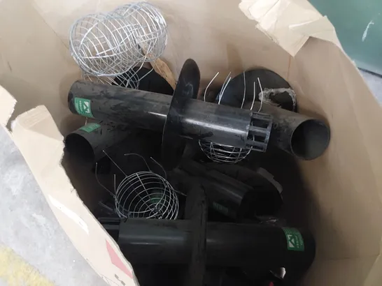 BOX OF PLASTIC VENT PIPES & WIRE CHIMNEY COWLS