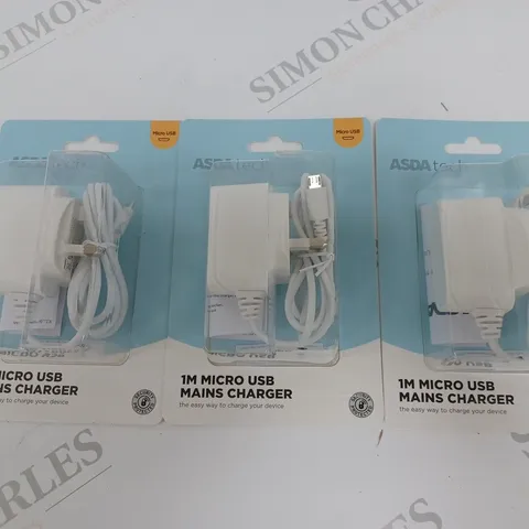 LOT OF 3 1M MICRO USB MAINS CHARGER