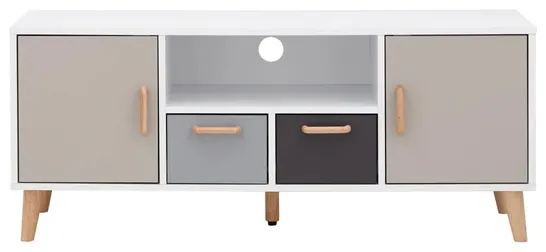 BRAND NEW BOXED DELTA LARGE TV UNIT IN WOOD WHITE/GREY