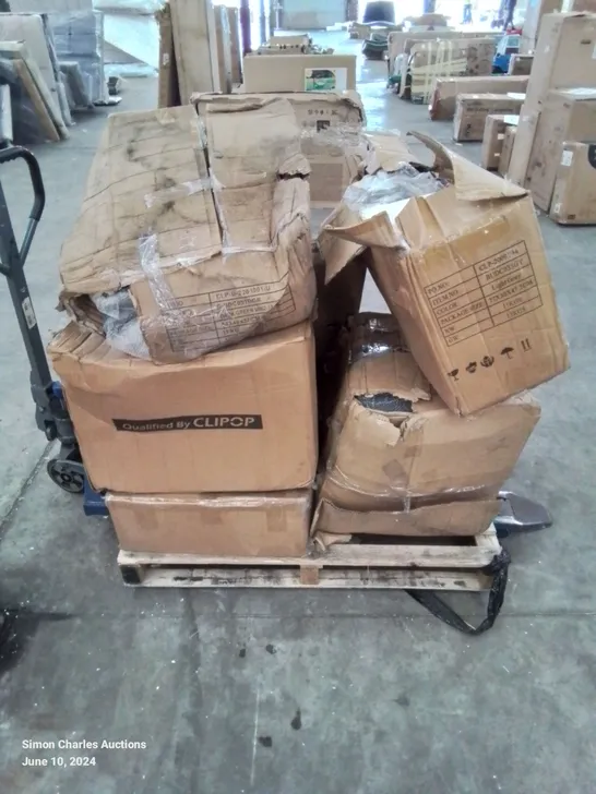 A PALLET OF VARIOUS FURNITURE PARTS AND CUSHIONS (MOSTLY CHAIRS)