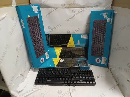 BOX OF 8 PERIPHERAL ITEMS TO INCLUDE RAPOO N2400 KEYBOARD, LOGHITECH K740 ILLUMINATE KEYBOARD, MICROSOFT SCULPT ERGONOMIC, ETC