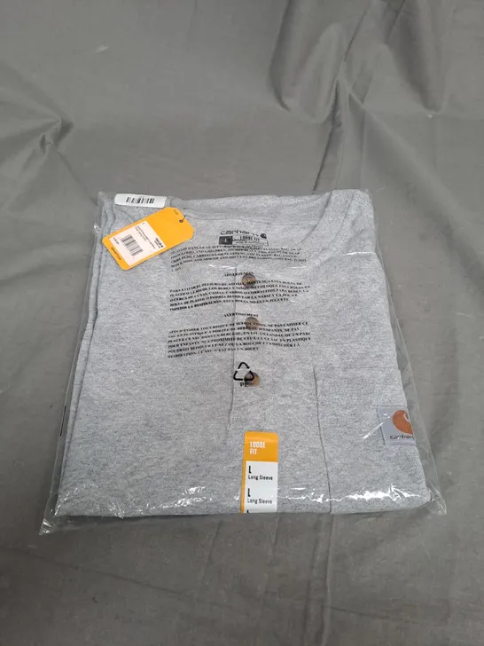 SEALED CARHARTT LIGHT GREY LING SLEEVE T-SHIRT - LARGE