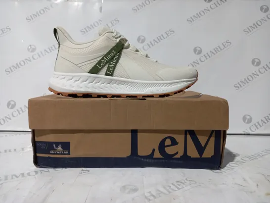 BOXED PAIR OF LEMIEUX TRAX WATERPROOF TRAINERS IN CREAM UK SIZE 6