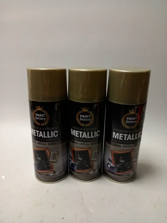 BOX OF 12 PAINT FACTORY METALLIC SPRAY PAINT IN GUN METAL GREY