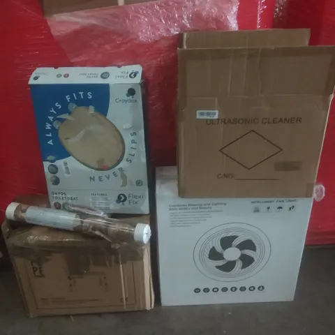 PALLET OF ASSORTED ITEMS INCLUDING ULTRASONIC CLEANER, TOILET SEAT, BATH TRANSFER BENCH