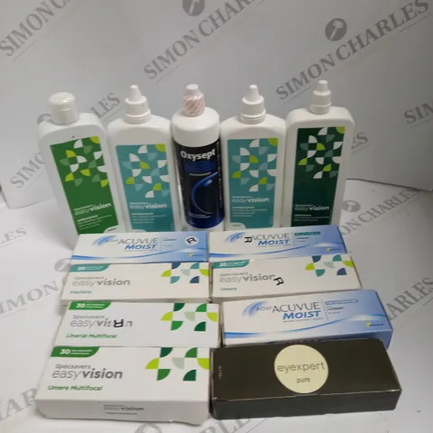 BOXED LOT TO CONTAIN APPROX. 35 X ASSORTED VISION CARE PRODUCTS. INCLUDES PACKS OF CONTACT LENSES & CONTACT LENSE CLEANING SOLUTION. BRANDS VARY