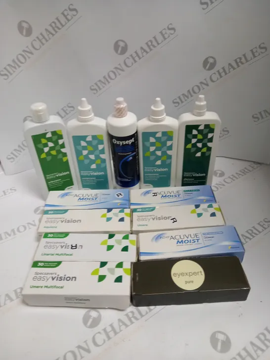 BOXED LOT TO CONTAIN APPROX. 35 X ASSORTED VISION CARE PRODUCTS. INCLUDES PACKS OF CONTACT LENSES & CONTACT LENSE CLEANING SOLUTION. BRANDS VARY