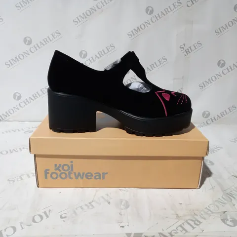 BRAND NEW BOXED PAIR OF KOI VEGAN SAI MARY JANES SALEM SPHYNX EDITION IN BLACK SUEDE - UK SIZE 6