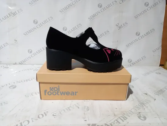 BRAND NEW BOXED PAIR OF KOI VEGAN SAI MARY JANES SALEM SPHYNX EDITION IN BLACK SUEDE - UK SIZE 6