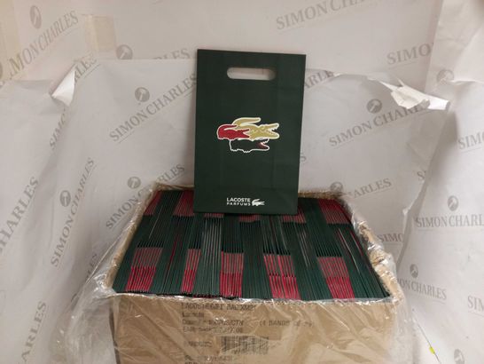 BOX OF APPROX 80 RED/GREEN/GOLD LACOSTE PARFUMS GIFT BAGS