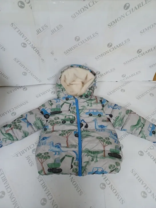 BOYS ZIPPED BUBBLE COAT WITH DINOSAUR PATTERN SIZE 2-3 YEARS