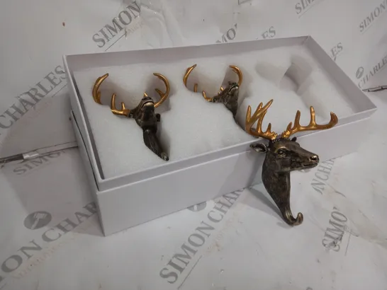 BOXED ALISON CORK SET OF 3 WALL HOOK STAGS