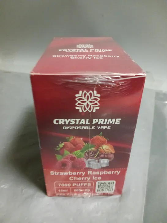 SEALED 10-PACK OF CRYSTAL PRIME 7000 PUFF 15ML DISPOSABLE VAPES - STRAWBERRY RASPBERRY CHERRY ICE