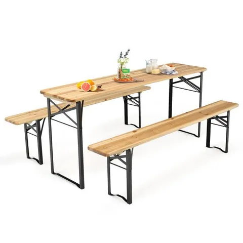 BOXED COSTWAY 3 PCS FOLDING WOODEN PICNIC TABLE BENCH SET