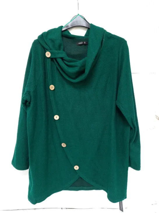 ROMAN CURVE COWL BUTTON TOP IN GREEN - SIZE 20