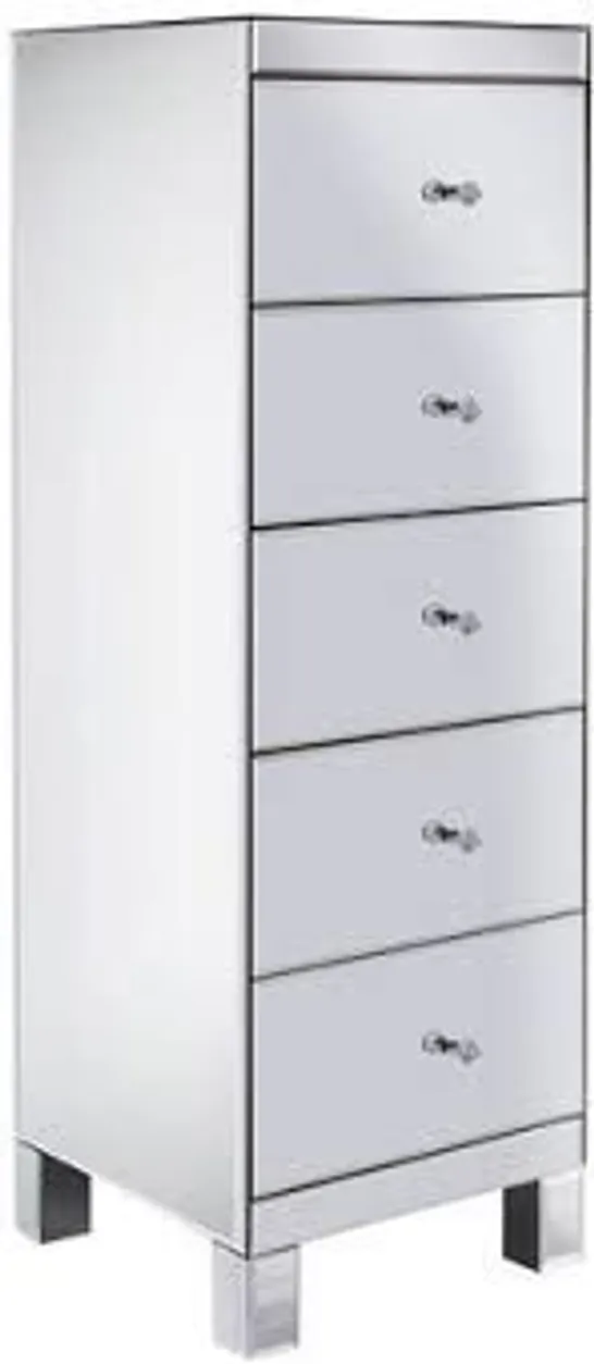 BOXED PARISIAN READY ASSEMBLED MIRRORED TALL CHEST OF 5 DRAWERS (1 BOX)  RRP £299