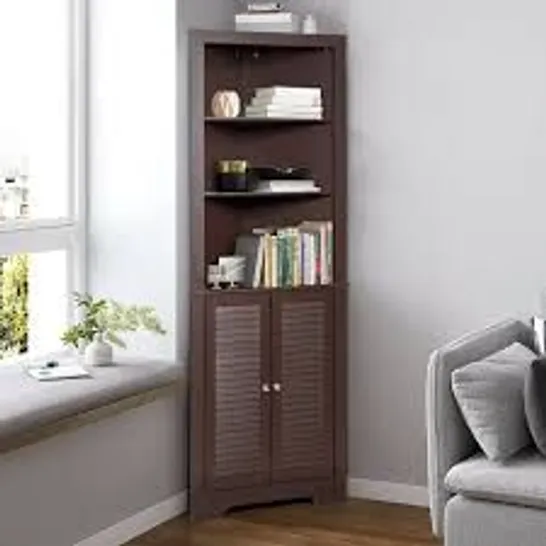 BOXED COSTWAY FREE STANDING TALL BATHROOM CORNER STORAGE CABINET WITH 3 SHELVES - BROWN