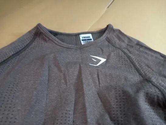 GYMSHARK BROWN/LOGO FITNESS TOP