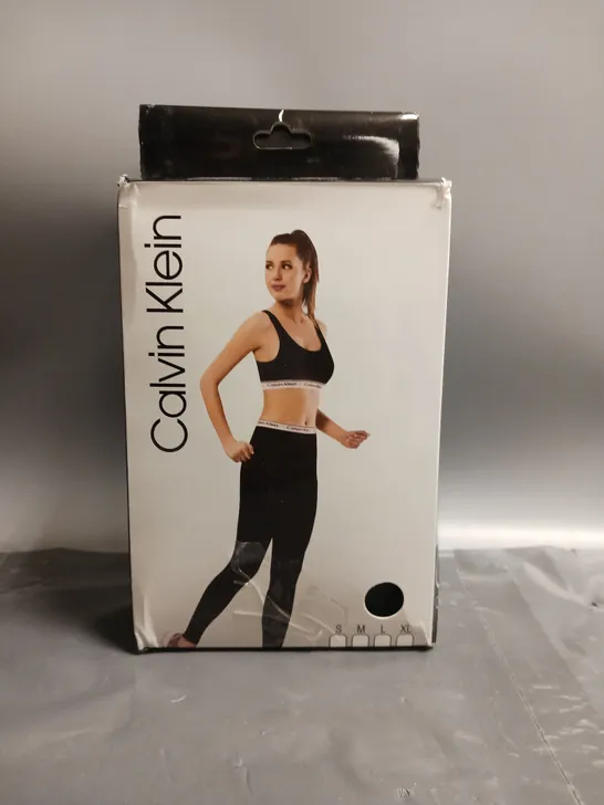 BOXED CALVIN KLEIN LADIES CROP TOP AND LEGGINGS SET BLACK SIZE L