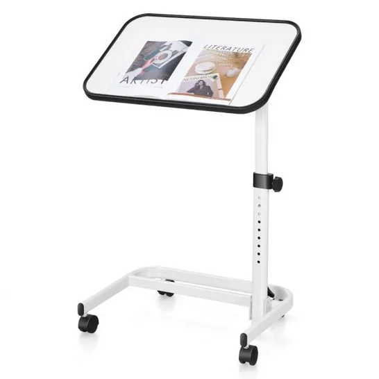 BOXED COSTWAY PORTABLE BEDSIDE TABLE WITH 9-LEVEL ADJUSTABLE HEIGHT - WHITE