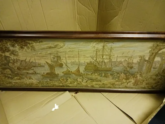 FRAMED NAUTICAL VENICE HARBOUR CANVAS SCENE - COLLECTION ONLY 