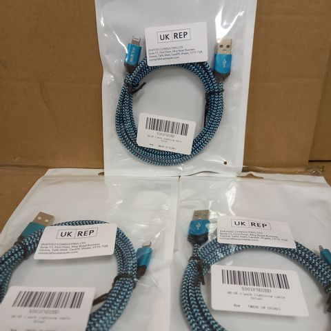 3 PACKS USB PHONE CHARGER LIGHTNING CABLE BLUE