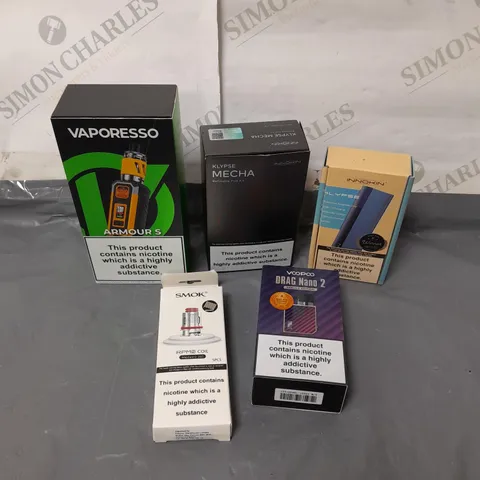 BOX OF APPROXIMATELY 10 ASSORTED E-CIGARATTES TO INCLUDE VOOPOO, INNOKIN, ASPIRE ETC