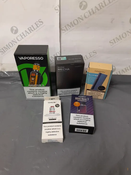 BOX OF APPROXIMATELY 10 ASSORTED E-CIGARATTES TO INCLUDE VOOPOO, INNOKIN, ASPIRE ETC