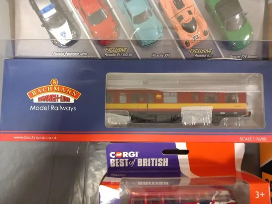 FOUR ASSORTED VHICLE PRODUCTS TO INCLUDE; MAJORETTE, BACHMANN BRANCH LINE, CORGI AND CAT