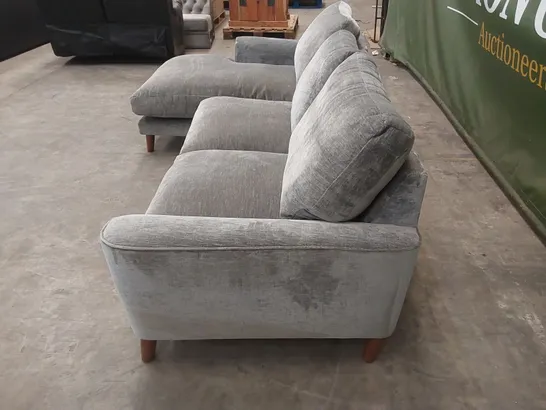 DESIGNER GREY FABRIC UPHOLSTERED PLUMP CHAISE SOFA 