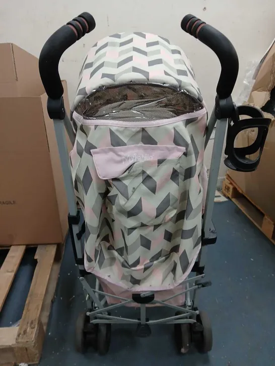 MY BABIIE MB02 STROLLER - PINK AND GREY CHEVRON // COLLECTION ONLY RRP £119.99