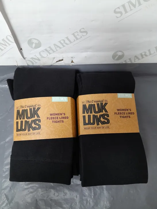 LOT OF 4 PAIRS OF MUK LUKS BLACK FLEECE LINED TIGHTS SIZE M/L