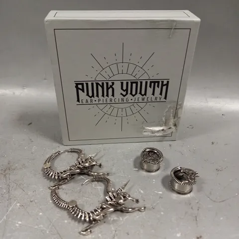 BOXED PUNK YOUTH ALIEN EARRING & TUNNEL SET 