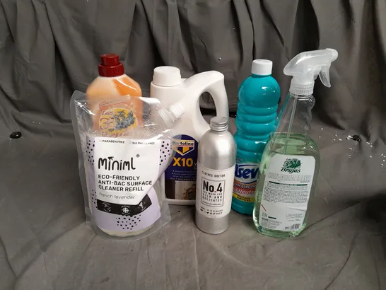 11 ASSORTED HOUSEHOLD ITEMS TO INCLUDE CLOTHES DOCTOR SILK & DELICATES DETERGENT, BARTOLINE TX10 PAINT & VARNISH STRIPPER, MINIML ANTIBAC REFILL, ETC. - COLLECTION ONLY