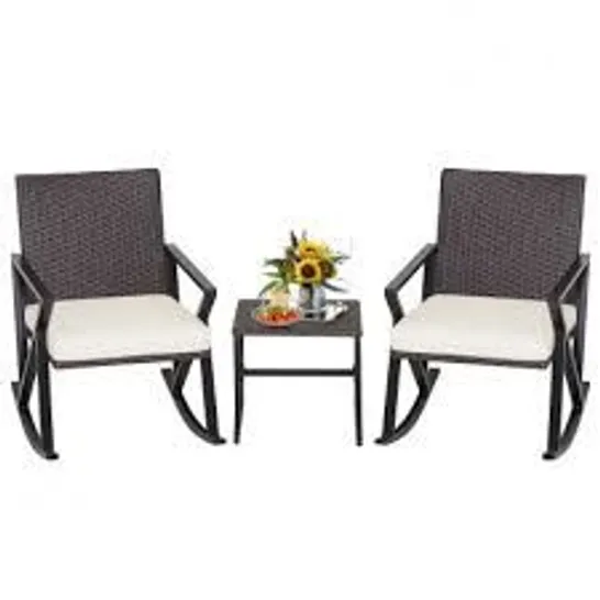 BOXED COSTWAY 3 PIECES RATTAN PATIO BISTRO SET WITH ROCKING CHAIRS AND TABLE