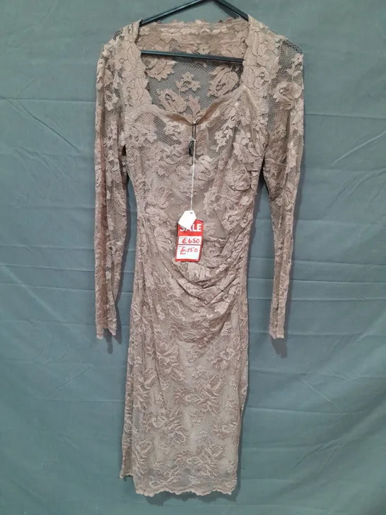 OLVIS TAUPE LACE SLEEVED DRESS - 1