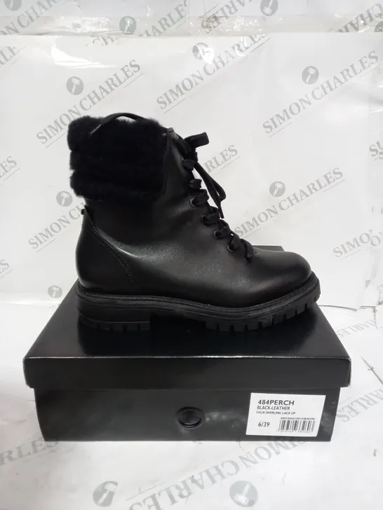 BOXED PAIR OF DUNE LACE UP BOOTS IN BLACK - SIZE 6