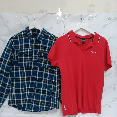 BENCH SMALL CHECK BLUE JACKET, AND BENCH RED MEDIUM POLO