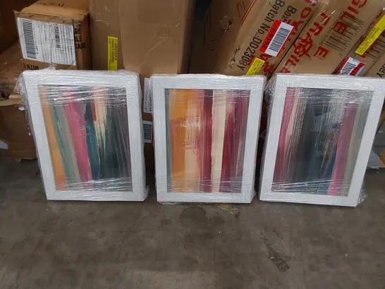 BOXED VERTICAL COLOUR DROP LINES FRAMED PRINT SET 